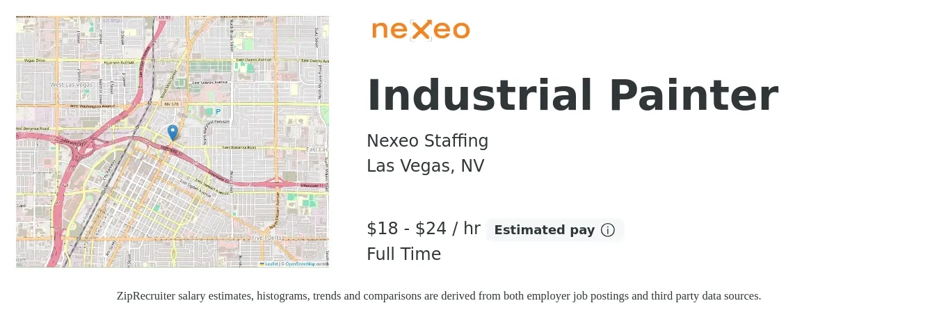 Nexeo Staffing job posting for a Industrial Painter in Las Vegas, NV with a salary of $19 to $25 Hourly with a map of Las Vegas location.