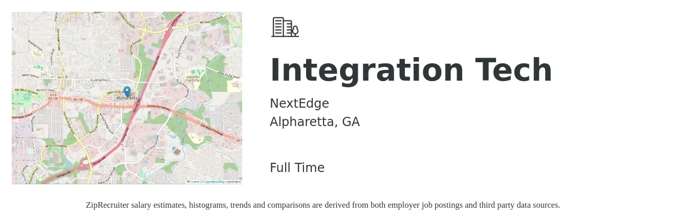 NextEdge job posting for a Integration Tech in Alpharetta, GA with a salary of $22 to $37 Hourly with a map of Alpharetta location.