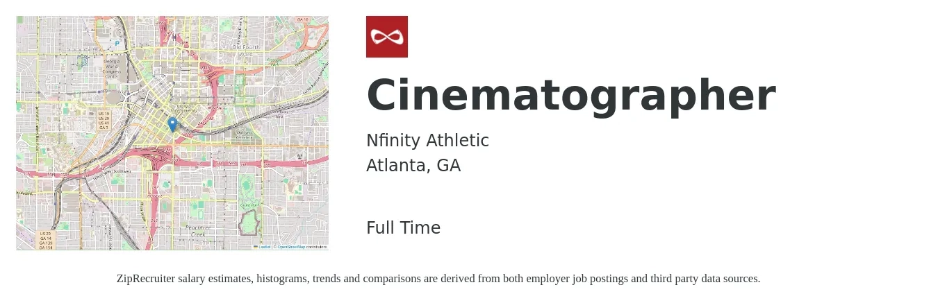 Nfinity Athletic job posting for a Cinematographer in Atlanta, GA with a salary of $16 to $32 Hourly with a map of Atlanta location.