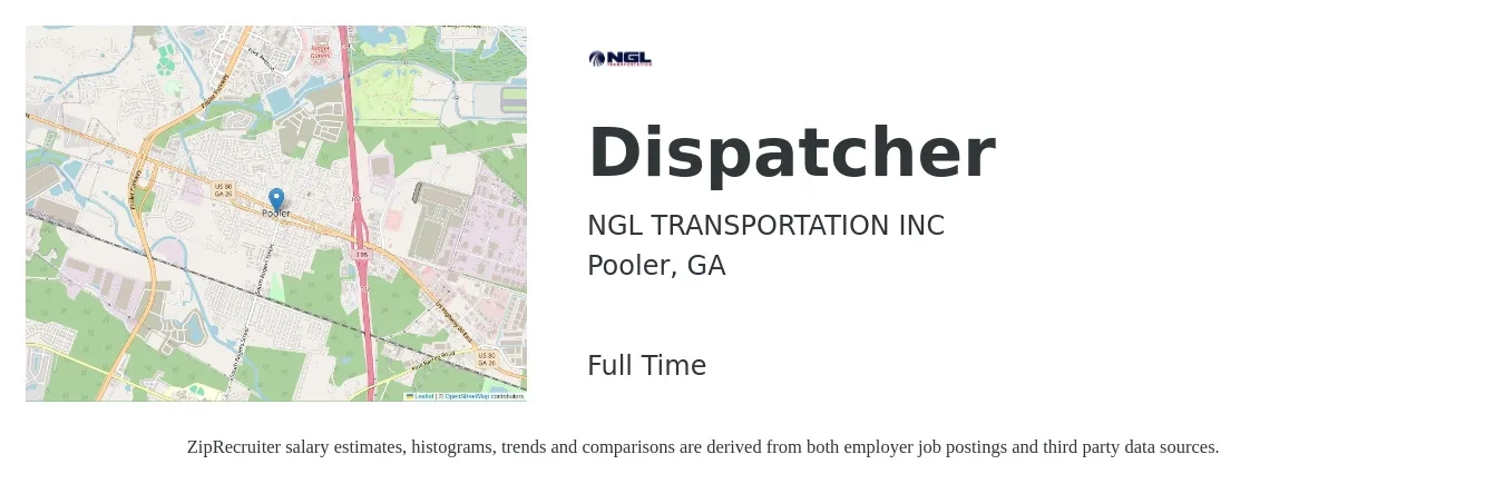 NGL TRANSPORTATION INC job posting for a Dispatcher in Pooler, GA with a salary of $16 to $22 Hourly with a map of Pooler location.