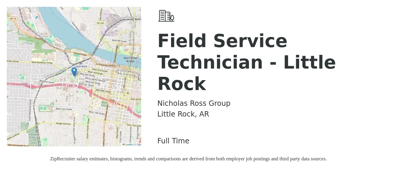 Nicholas Ross Group job posting for a Field Service Technician - Little Rock in Little Rock, AR with a salary of $17 to $25 Hourly with a map of Little Rock location.