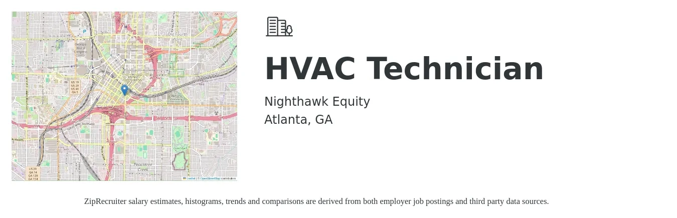 Nighthawk Equity job posting for a HVAC Technician in Atlanta, GA with a salary of $22 to $32 Hourly with a map of Atlanta location.