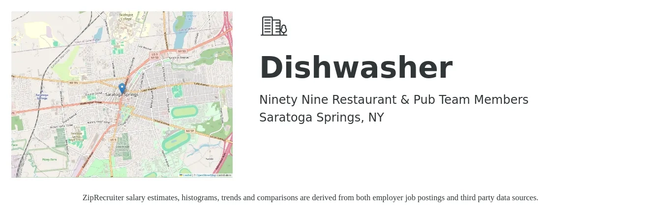 Ninety Nine Restaurant & Pub Team Members job posting for a Dishwasher in Saratoga Springs, NY with a salary of $13 to $17 Hourly with a map of Saratoga Springs location.
