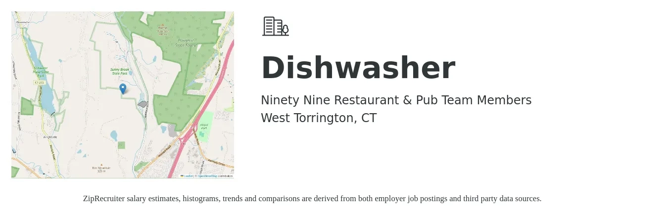 Ninety Nine Restaurant & Pub Team Members job posting for a Dishwasher in West Torrington, CT with a salary of $13 to $16 Hourly with a map of West Torrington location.