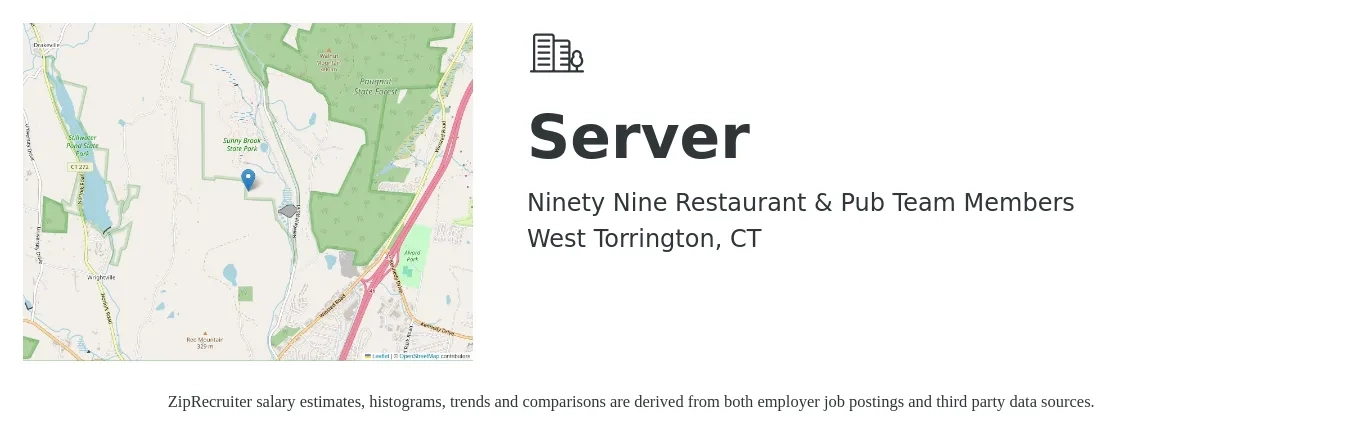 Ninety Nine Restaurant & Pub Team Members job posting for a Server in West Torrington, CT with a salary of $10 to $18 Hourly with a map of West Torrington location.