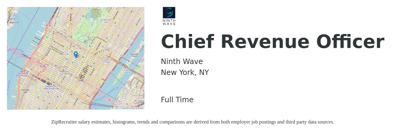 Ninth Wave job posting for a Chief Revenue Officer in New York, NY with a salary of $95,700 to $165,100 Yearly with a map of New York location.