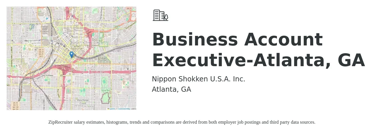 Nippon Shokken U.S.A. Inc. job posting for a Business Account Executive-Atlanta, GA in Atlanta, GA with a salary of $48,100 to $73,100 Yearly with a map of Atlanta location.