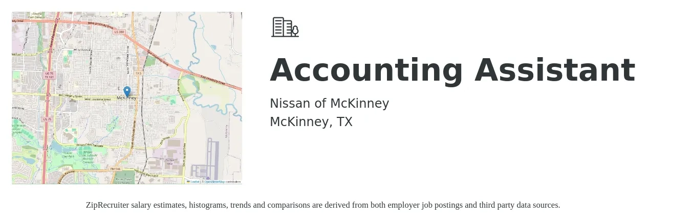 Nissan of McKinney job posting for a Accounting Assistant in McKinney, TX with a salary of $18 to $24 Hourly with a map of McKinney location.
