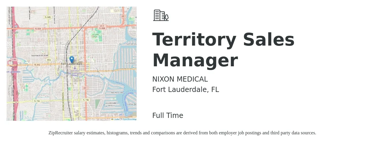 NIXON MEDICAL job posting for a Territory Sales Manager in Fort Lauderdale, FL with a salary of $61,400 to $94,300 Yearly with a map of Fort Lauderdale location.
