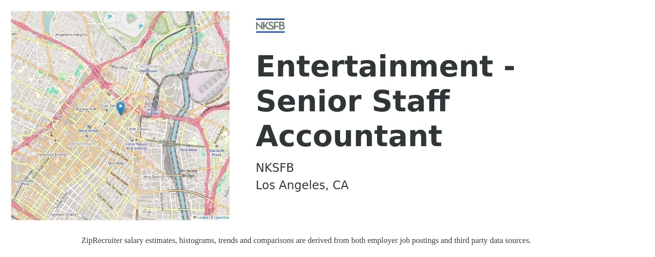 NKSFB job posting for a Entertainment - Senior Staff Accountant in Los Angeles, CA with a salary of $90,000 to $110,000 Yearly with a map of Los Angeles location.