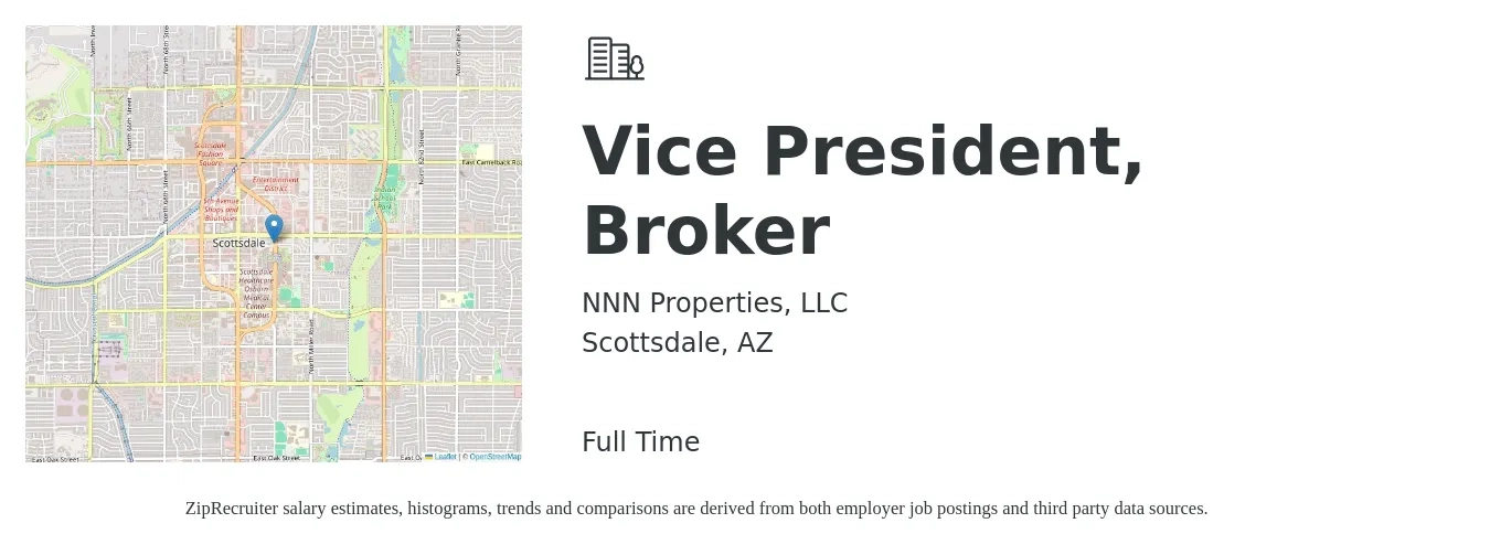 NNN Properties, LLC job posting for a Vice President, Broker in Scottsdale, AZ with a salary of $115,900 to $191,400 Yearly with a map of Scottsdale location.