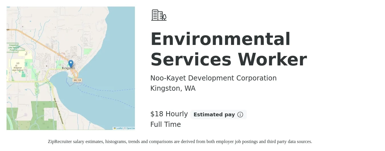 Noo-Kayet Development Corporation job posting for a Environmental Services Worker in Kingston, WA with a salary of $19 Hourly with a map of Kingston location.