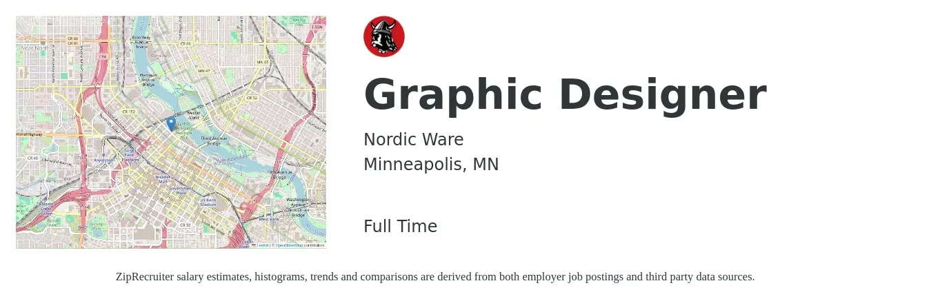 Nordic Ware job posting for a Graphic Designer in Minneapolis, MN with a salary of $22 to $34 Hourly with a map of Minneapolis location.