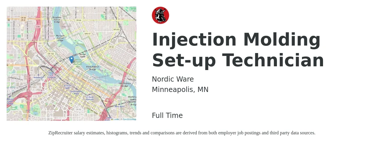 Nordic Ware job posting for a Injection Molding Set-up Technician in Minneapolis, MN with a salary of $23 to $31 Hourly with a map of Minneapolis location.