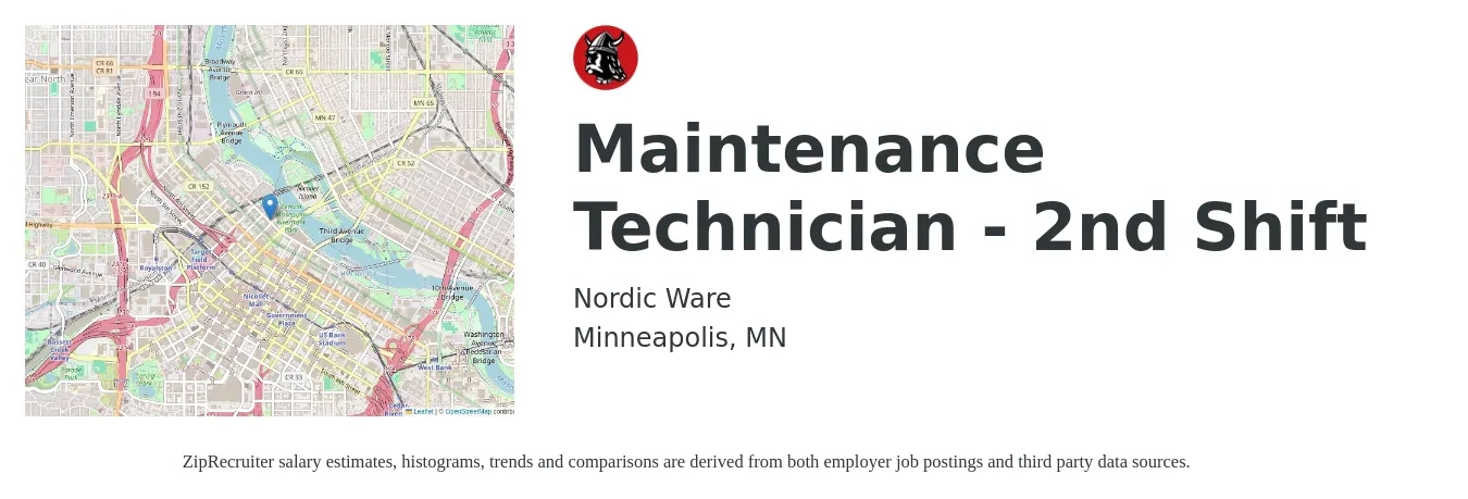 Nordic Ware job posting for a Maintenance Technician - 2nd Shift in Minneapolis, MN with a salary of $24 to $31 Hourly with a map of Minneapolis location.