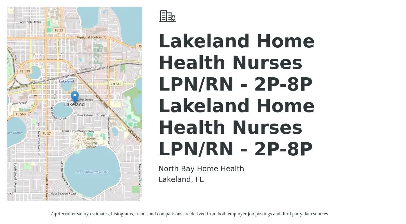 North Bay Home Health job posting for a Lakeland Home Health Nurses LPN/RN - 2P-8P Lakeland Home Health Nurses LPN/RN - 2P-8P in Lakeland, FL with a salary of $23 to $35 Hourly with a map of Lakeland location.