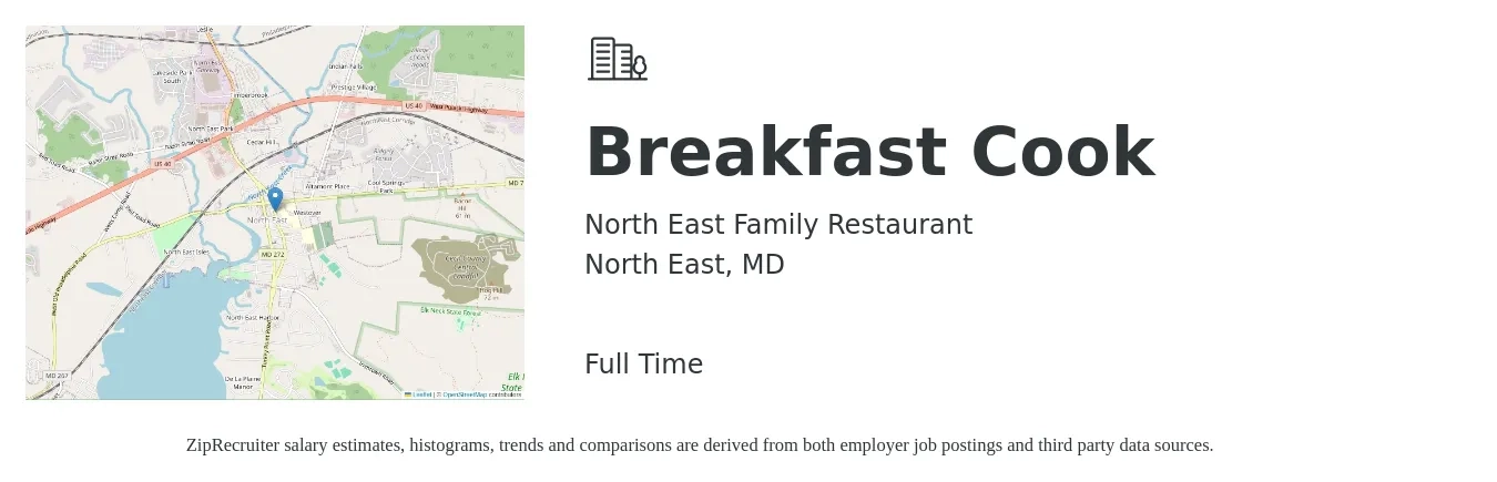 North East Family Restaurant job posting for a Breakfast Cook in North East, MD with a salary of $14 to $19 Hourly with a map of North East location.