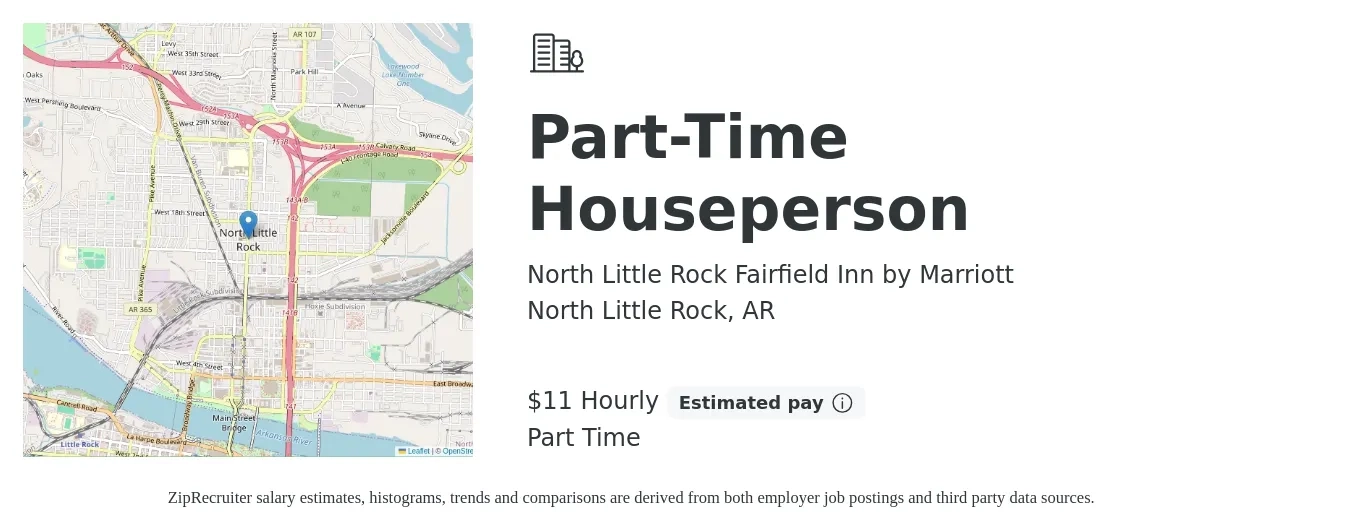 North Little Rock Fairfield Inn by Marriott job posting for a Part-Time Houseperson in North Little Rock, AR with a salary of $12 Hourly with a map of North Little Rock location.