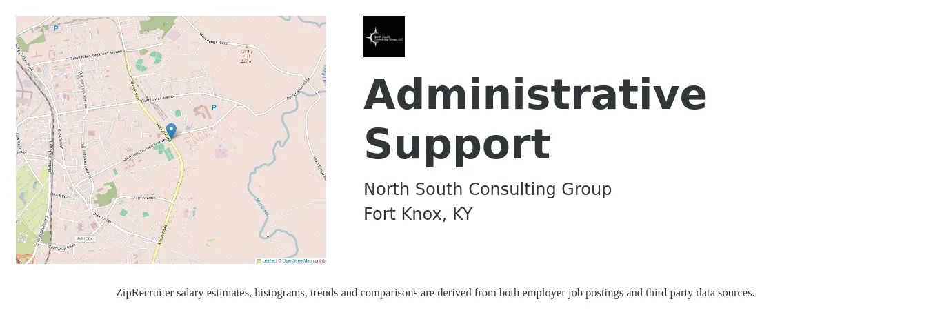 North South Consulting Group job posting for a Administrative Support in Fort Knox, KY with a salary of $17 Hourly with a map of Fort Knox location.