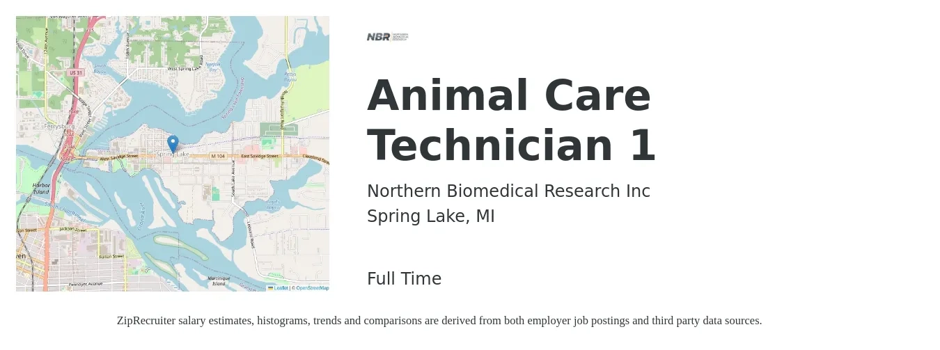 Northern Biomedical Research Inc job posting for a Animal Care Technician 1 in Spring Lake, MI with a salary of $18 to $30 Yearly with a map of Spring Lake location.