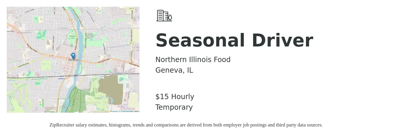 Northern Illinois Food job posting for a Seasonal Driver in Geneva, IL with a salary of $16 Hourly with a map of Geneva location.