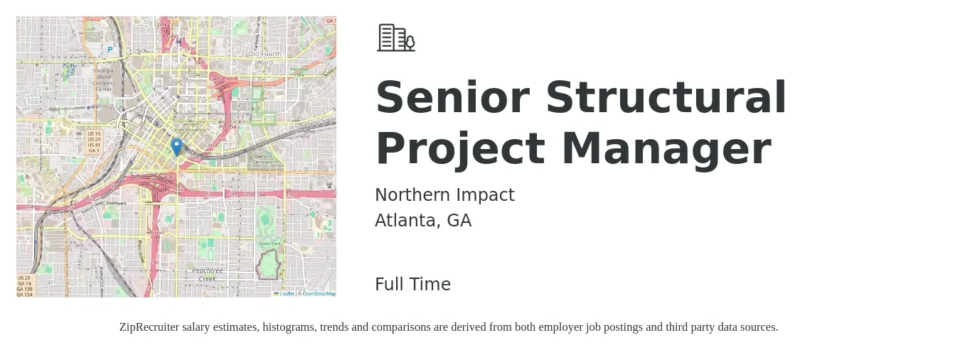 Northern Impact job posting for a Senior Structural Project Manager in Atlanta, GA with a salary of $96,600 to $131,300 Yearly with a map of Atlanta location.
