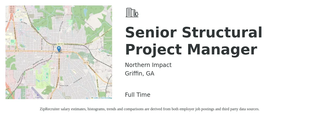 Northern Impact job posting for a Senior Structural Project Manager in Griffin, GA with a salary of $89,000 to $120,900 Yearly with a map of Griffin location.