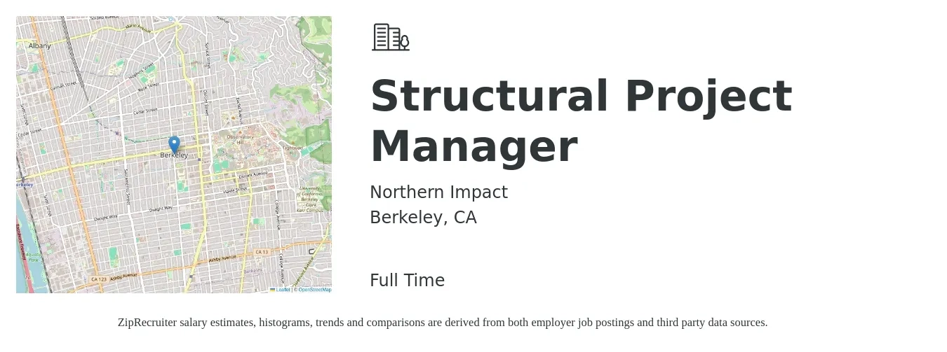 Northern Impact job posting for a Structural Project Manager in Berkeley, CA with a salary of $98,000 to $131,000 Yearly with a map of Berkeley location.