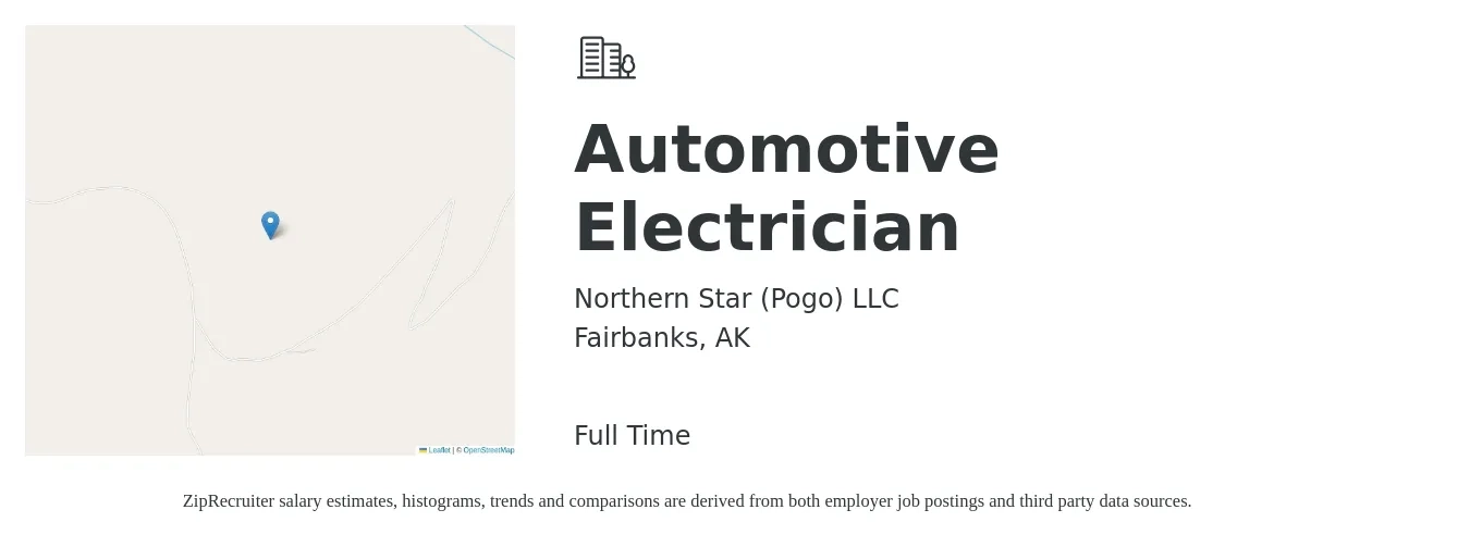Northern Star (Pogo) LLC job posting for a Automotive Electrician in Fairbanks, AK with a salary of $20 to $26 Hourly with a map of Fairbanks location.