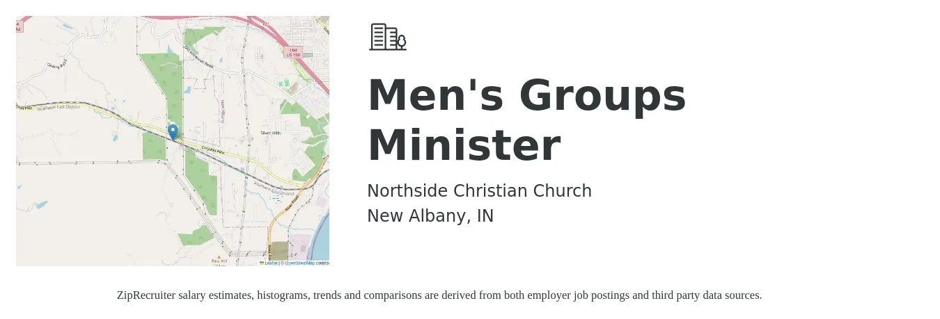 Northside Christian Church job posting for a Men's Groups Minister in New Albany, IN with a salary of $37,000 to $57,900 Yearly with a map of New Albany location.