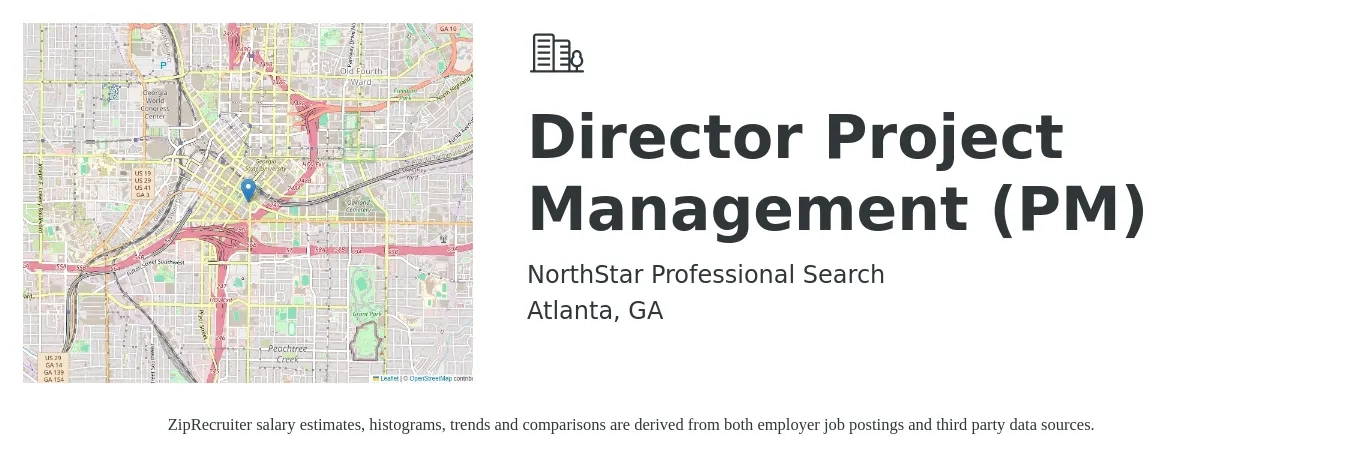 NorthStar Professional Search job posting for a Director Project Management (PM) in Atlanta, GA with a salary of $71,200 to $139,000 Yearly with a map of Atlanta location.