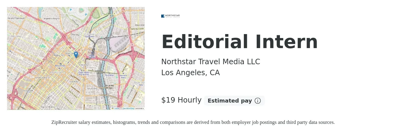 Northstar Travel Media LLC job posting for a Editorial Intern in Los Angeles, CA with a salary of $20 Hourly with a map of Los Angeles location.