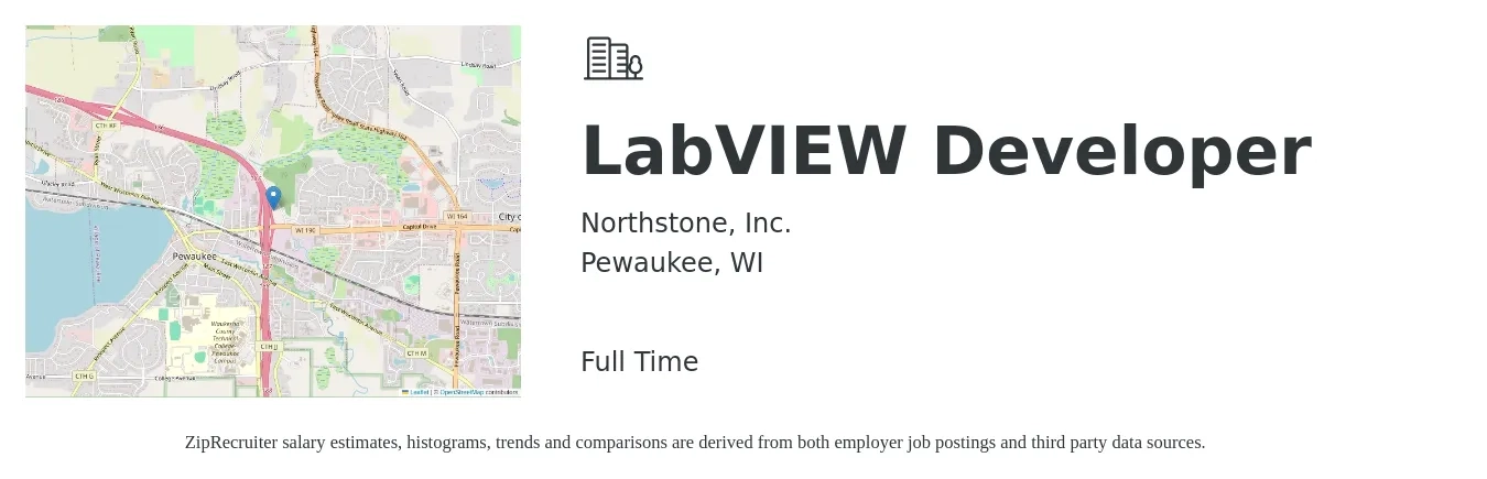 Northstone, Inc. job posting for a LabVIEW Developer in Pewaukee, WI with a salary of $42 to $44 Hourly with a map of Pewaukee location.