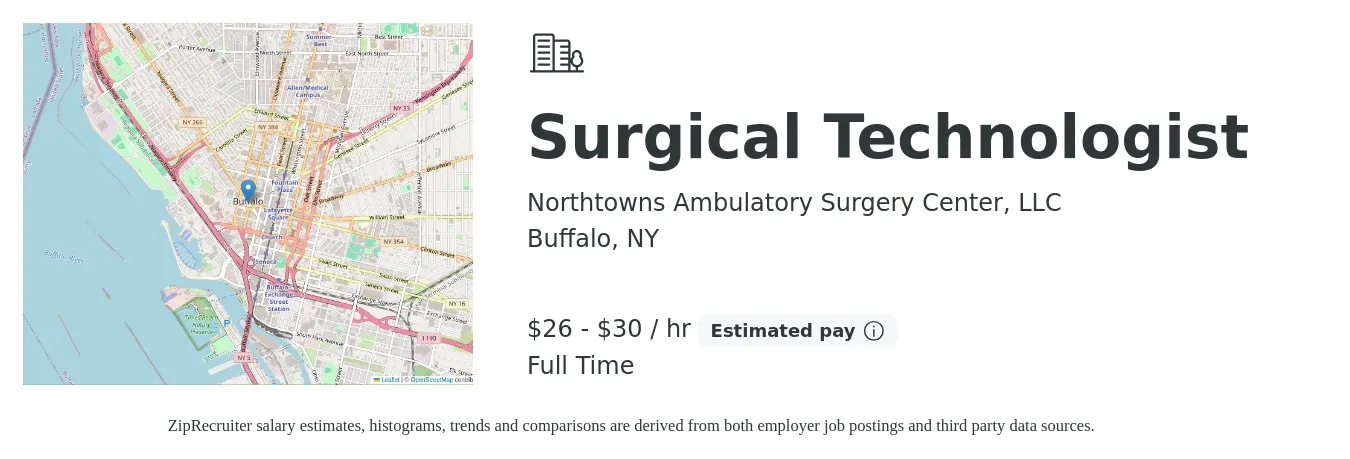 Northtowns Ambulatory Surgery Center, LLC job posting for a Surgical Technologist in Buffalo, NY with a salary of $28 to $32 Hourly with a map of Buffalo location.