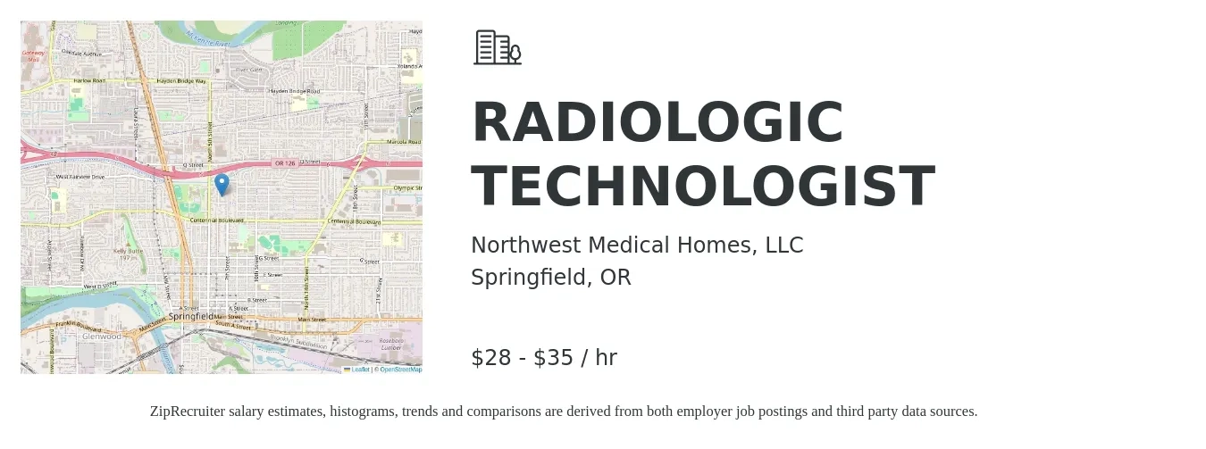 Northwest Medical Homes, LLC job posting for a RADIOLOGIC TECHNOLOGIST in Springfield, OR with a salary of $30 to $37 Hourly with a map of Springfield location.