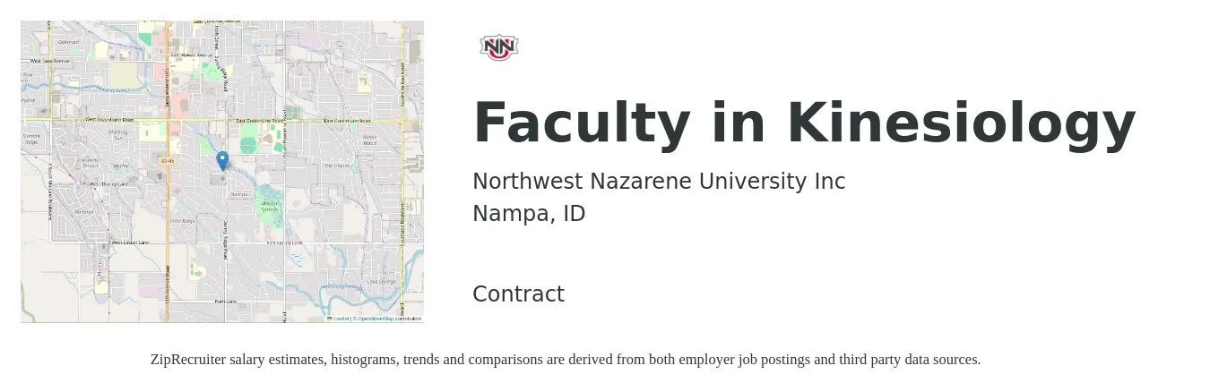 Northwest Nazarene University Inc job posting for a Faculty in Kinesiology in Nampa, ID with a map of Nampa location.