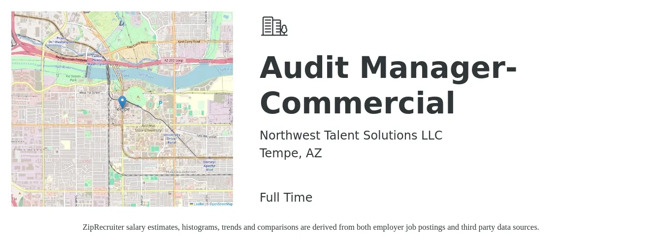 Northwest Talent Solutions LLC job posting for a Audit Manager-Commercial in Tempe, AZ with a salary of $99,600 to $130,700 Yearly with a map of Tempe location.