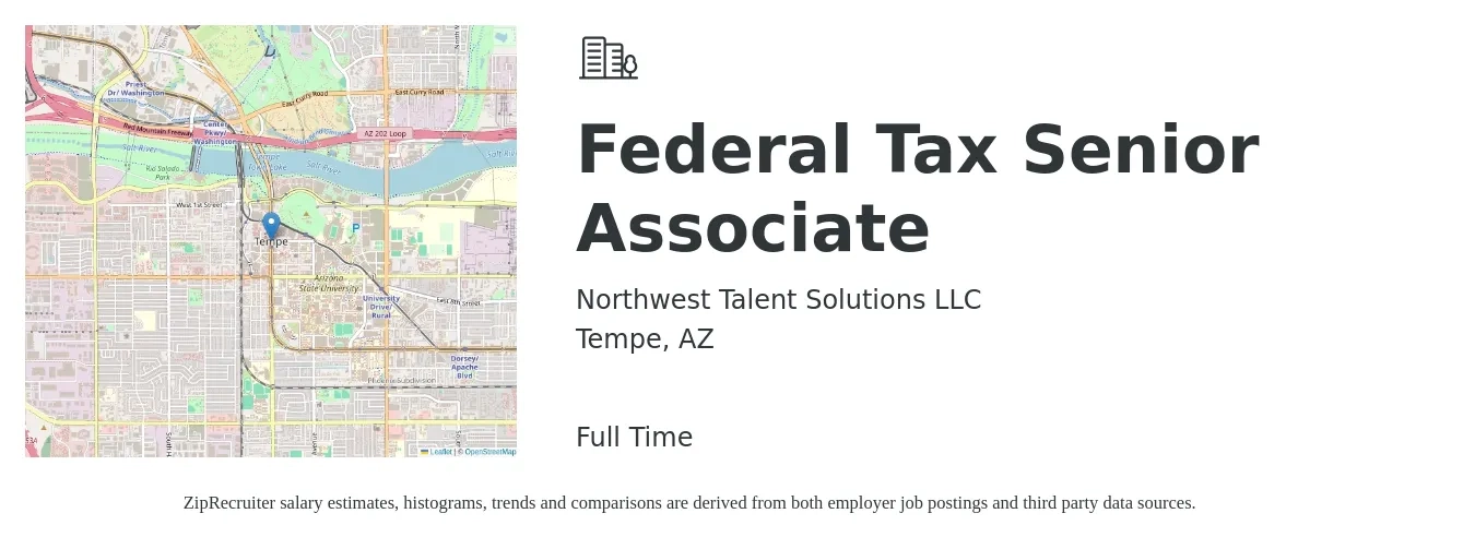 Northwest Talent Solutions LLC job posting for a Federal Tax Senior Associate in Tempe, AZ with a salary of $78,100 to $96,700 Yearly with a map of Tempe location.
