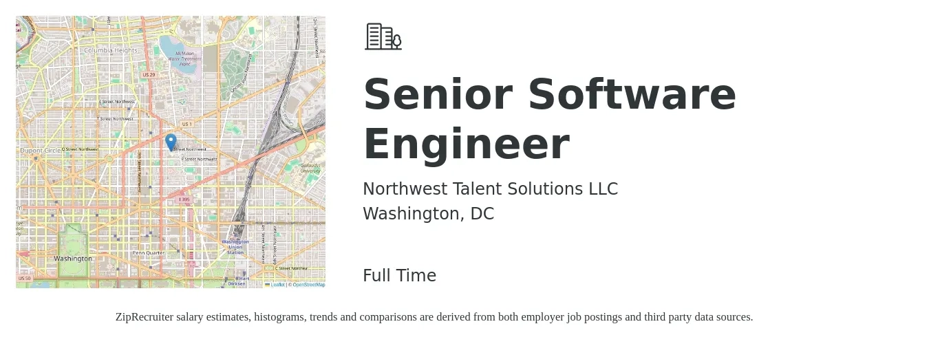 Northwest Talent Solutions LLC job posting for a Senior Software Engineer in Washington, DC with a salary of $138,700 to $182,900 Yearly with a map of Washington location.