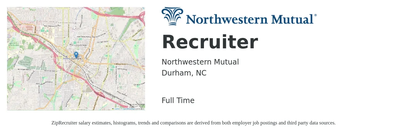 Northwestern Mutual job posting for a Recruiter in Durham, NC with a salary of $20 to $32 Hourly with a map of Durham location.