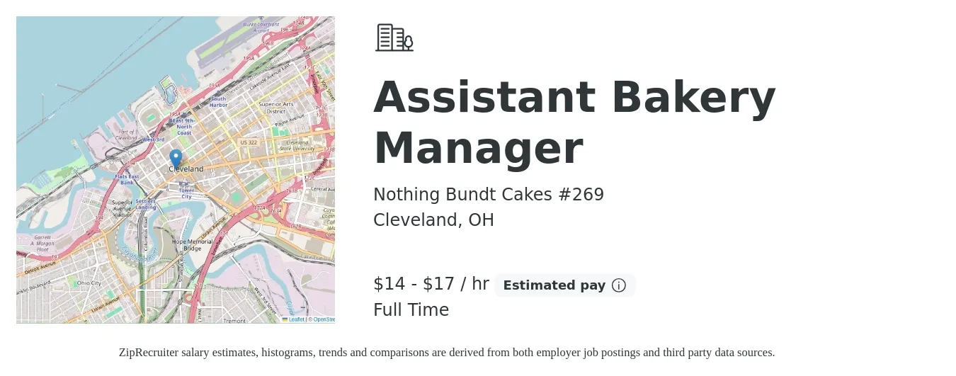 Nothing Bundt Cakes #269 job posting for a Assistant Bakery Manager in Cleveland, OH with a salary of $15 to $18 Hourly with a map of Cleveland location.