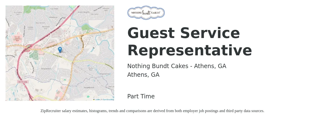 Nothing Bundt Cakes - Athens, GA job posting for a Guest Service Representative in Athens, GA with a salary of $12 to $14 Hourly with a map of Athens location.