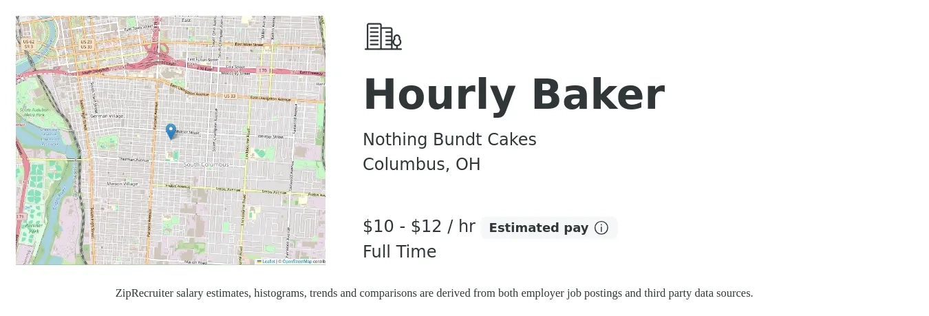 Nothing Bundt Cakes job posting for a Hourly Baker in Columbus, OH with a salary of $11 to $13 Hourly with a map of Columbus location.