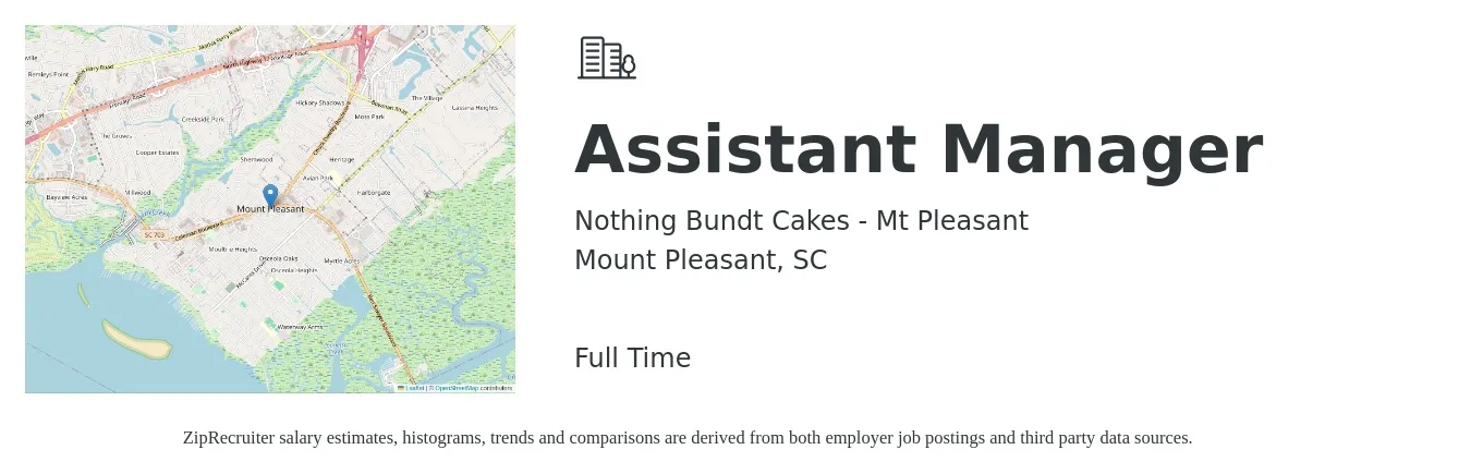 Nothing Bundt Cakes - Mt Pleasant job posting for a Assistant Manager in Mount Pleasant, SC with a salary of $15 to $22 Hourly with a map of Mount Pleasant location.