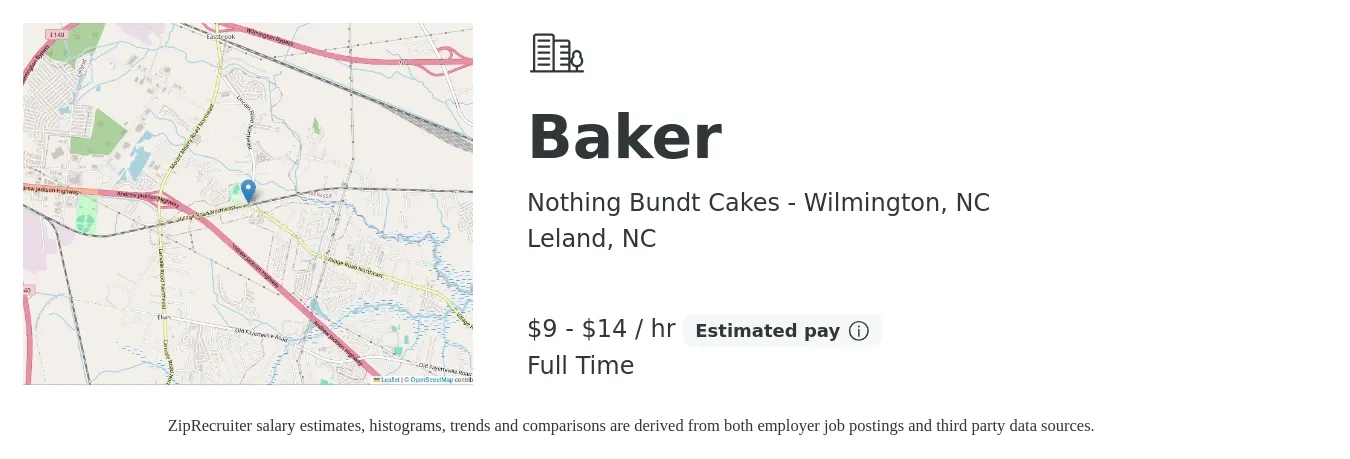 Nothing Bundt Cakes - Wilmington, NC job posting for a Baker in Leland, NC with a salary of $10 to $15 Hourly with a map of Leland location.
