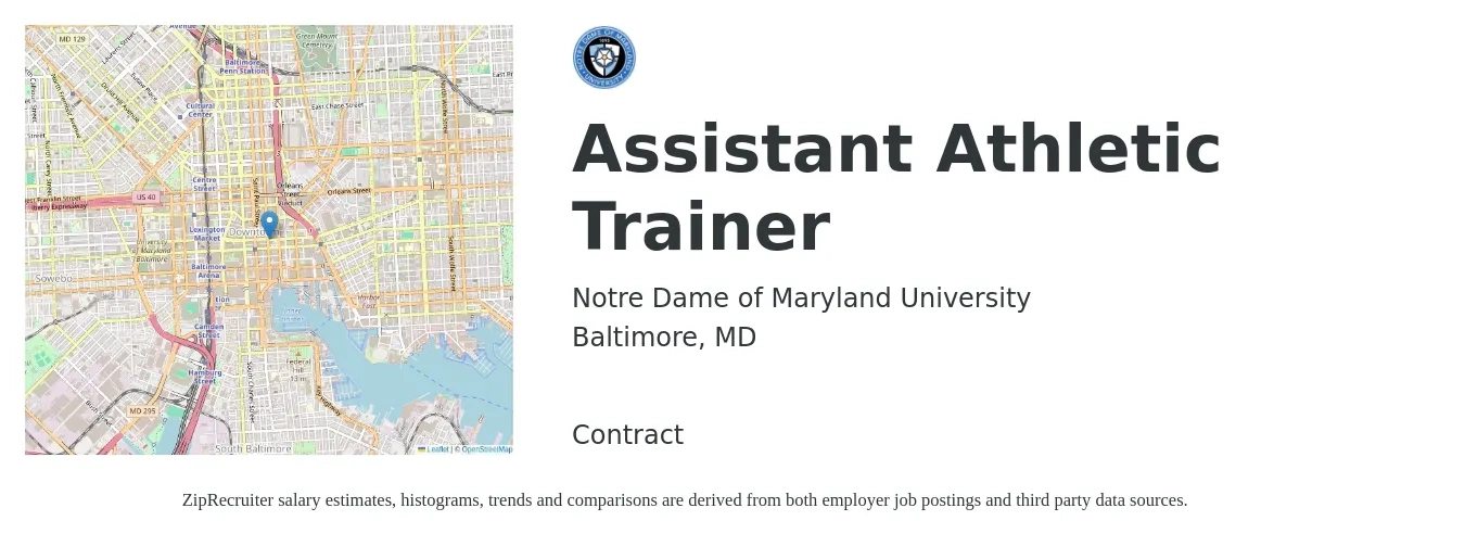 Notre Dame of Maryland University job posting for a Assistant Athletic Trainer in Baltimore, MD with a salary of $23,800 to $50,200 Yearly with a map of Baltimore location.