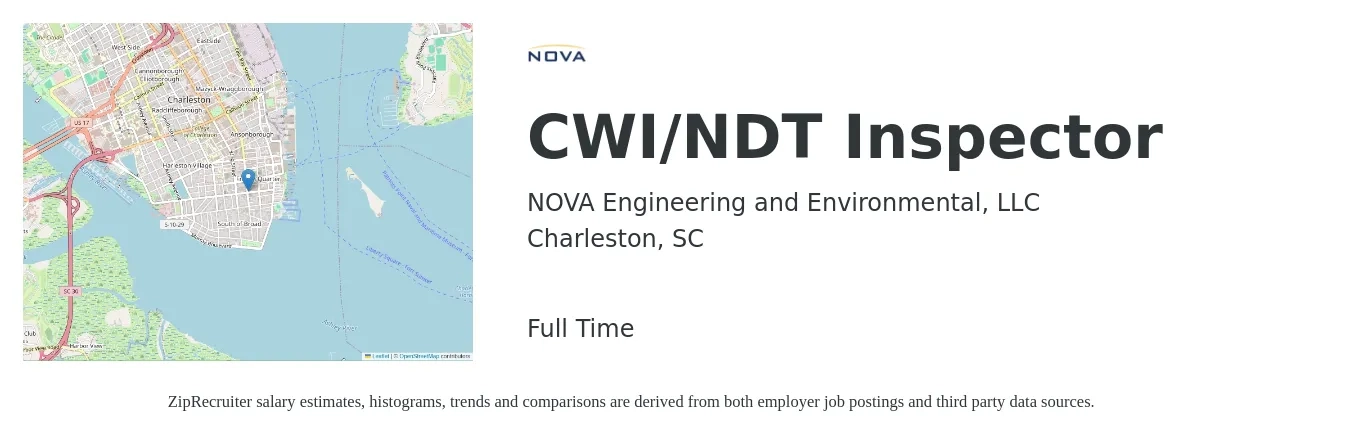 NOVA Engineering and Environmental, LLC job posting for a CWI/NDT Inspector in Charleston, SC with a salary of $24 to $34 Hourly with a map of Charleston location.