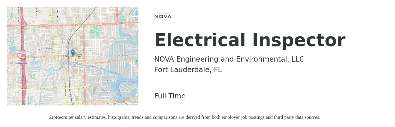 NOVA Engineering and Environmental, LLC job posting for a Electrical Inspector in Fort Lauderdale, FL with a salary of $26 to $42 Hourly with a map of Fort Lauderdale location.