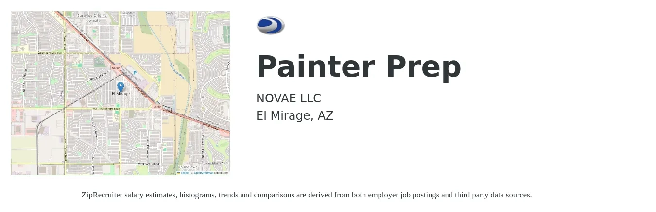 Novae Corp job posting for a Painter Prep in El Mirage, AZ with a salary of $17 to $24 Hourly with a map of El Mirage location.