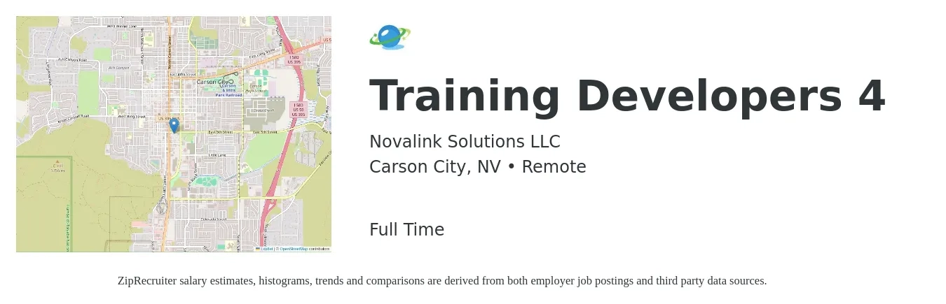 Novalink Solutions job posting for a Training Developers 4 in Carson City, NV with a salary of $29 to $49 Hourly with a map of Carson City location.